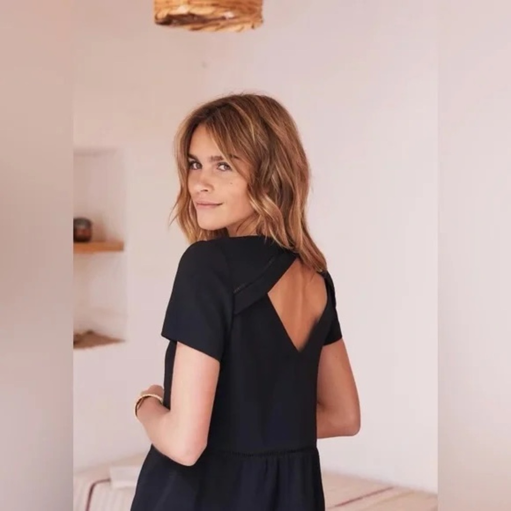 Sézane Amanda Black Blouse Short Sleeve Size 36 (US 4)